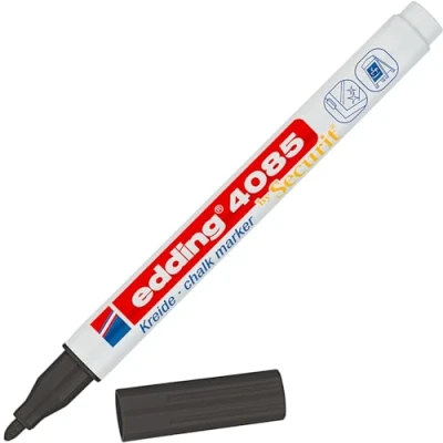 Image de edding 4085 Marqueur craie liquide noir 1 feutre pointe ronde 2 mm effacable pour écrire sur les vitres,le verre ardoise aux couleurs opaques