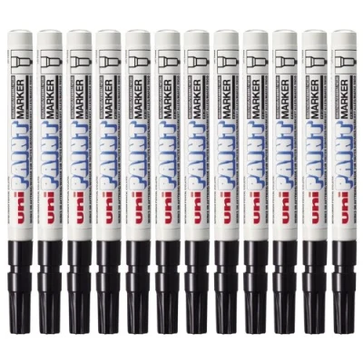 Image de Uniball Uni Paint PX21/N Marqueur peinture à huile Pointe fine ogive Encre pigmentation Noir Lot de 12
