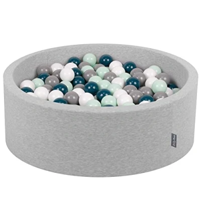 Image de KiddyMoon Piscine À Balles pour Bébé Rond 90X30cm/200 7Cm Fosses Boules Jouet Enfant, Gris Clair:Turquoise Foncé/Gris/Blanc/Menthe