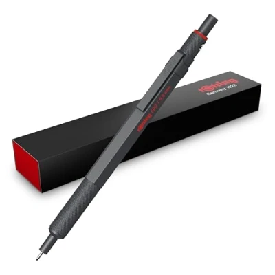Image de Rotring 600 Portemine Mine HB, 0,5 mm entièrement métallique Gris foncé Prise crantée antidérapante et corps hexagonal
