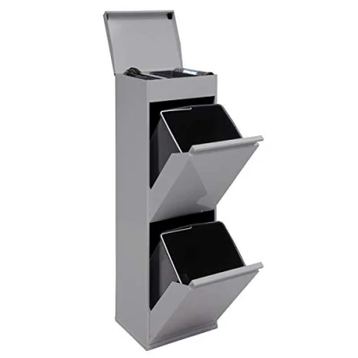 Image de ARREGUI Top CR222 B Poubelle de Recyclage Cuisine 2 Bacs x 17 L (34 L) Tri Sélectif Rangements et Plateau supérieur multifonction Meuble Seaux Sac gris