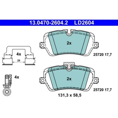 Image de ATE 13.0470 2604.2 Jeu de plaquettes frein préparé pour indicateur d&#039;usure, contact signal d&#039;usure exclu avec accessoires