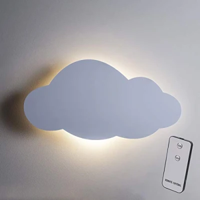 Image de Lights4fun Lot de 2 Veilleuse LED Murale en Forme Nuage à Piles Déco Pour Chambre d’Enfant avec Minuterie et Télécommande