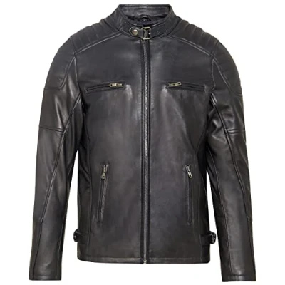 Image de URBAN 5884 Veste en Cuir Homme RALF, Véritable Style Motard, Douce et Résistante, Noir, 4XL