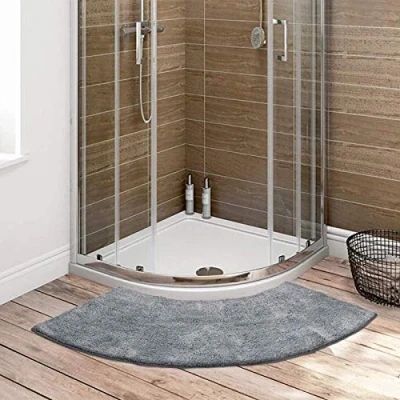 Image de Tapis de Douche Arrondi en Forme Secteur, Angle Microfibre, Quart pour Les Douches d&#039;angle, Lavable Machine, 100x45cm,Gris