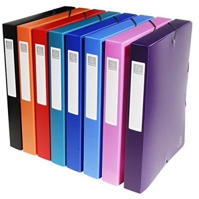 Image de Exacompta Réf. 5970E 8 boites de classement avec élastiques Opak en polypropylène dos 4 cm dimensions 25 x 33 pour format A4 couleurs assorties livrées montées