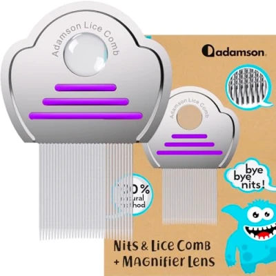 Image de Adamson Peigne Anti Poux et Lentes Enfant en Acier Inoxydable Élimination Efficace des pour Tous Types de Cheveux Durable Facile à Nettoyer