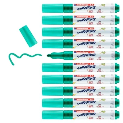 Image de edding 14 FUNTASTICS 10 feutres de coloriage pour enfants vert plume ronde 3 mm s&#039;amuser à colorier sur du papier et carton couleur claire lavable la peau les textiles