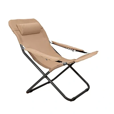 Image de HOMECALL Chaise de camping pliable en textilène 2 x 1 avec dossier réglable, beige