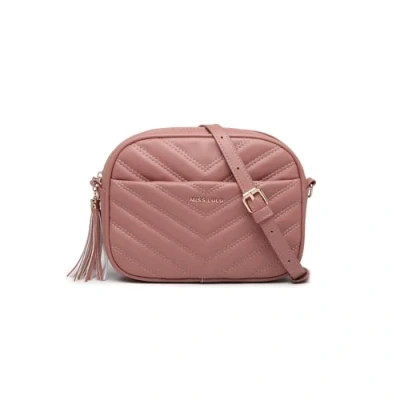 Image de Miss Lulu Petit sac à main bandoulière ado fille en cuir synthétique texture tressée forme de V décoration pompons portés épaule pour les saisons printemps et été