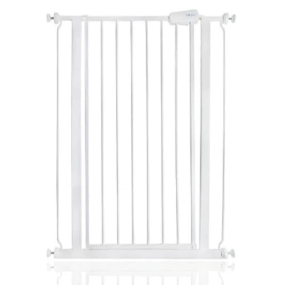 Image de Safetots Extra Tall Barrière pour Chien, 75cm 82.6cm, Blanc, Haute de 104cm, Installation Facile par Pression Chien et Chiot