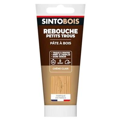 Image de SINTOBOIS Rebouche Petits Trous Pâte à Bois Sans Odeur Prêt l&#039;Emploi Solvant Sec en 4h Intérieur et Extérieur Ne se Rétracte pas Ton Pin Technique Professionnelle 80 g