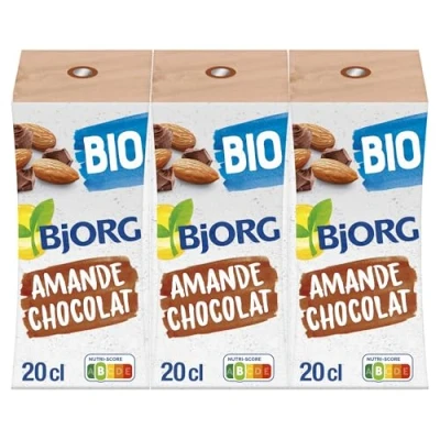 Image de Bjorg Lait d&#039;Amande Chocolat Bio 100% végétal Pauvre en acides gras saturés 3 mini briques de 20 cl