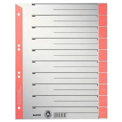 Image de Leitz Intercalaires A4, Lot de 25, Extra Large, Gris avec Bande Perforée et Onglets Rouges, 100% Recyclé, Prédécoupés, 16523025