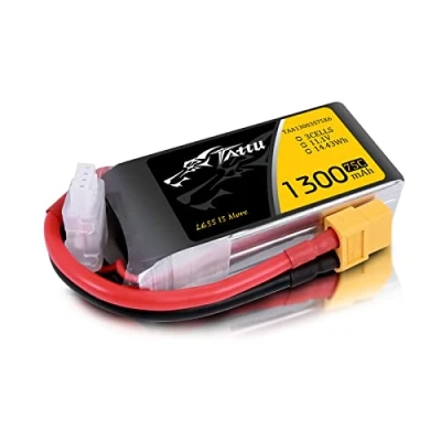 Image de Tattu 3S Lipo Batterie 1300mAh 11.1V 75C RC avec connecteur XT60 Connection,pour Most FPV Racing Quad Copter Drone Airplane