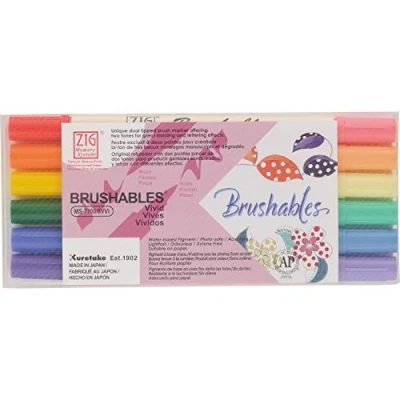 Image de Kuretake ZIG Lot de 6 feutres Brushables double pointe (deux tons) Couleur vive