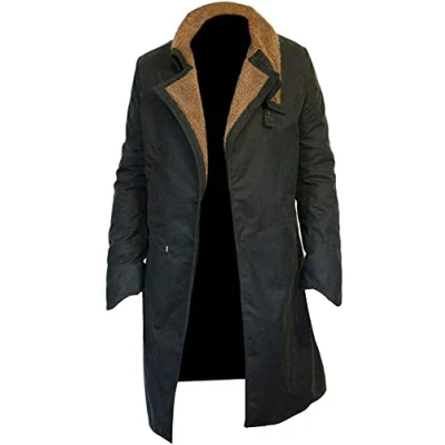 Image de HiFacon Blade Runner 2049 Officer Ryan Gosling Manteau en coton ciré avec col fourrure Noir, White Fur de coureur coton, S