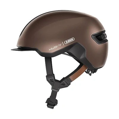 Image de ABUS Urban Helm HUD Y à LED arrière magnétique rechargeable &amp; fermeture Casque de vélo cool pour usage quotidien hommes et femmes Marron, taille S