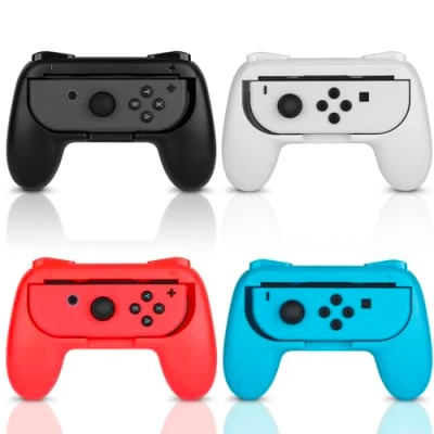 Image de JoyHood Poignées pour Nintendo Switch, Kit de Manettes Contrôleur Ergonomique Compatible avec Joy Con et Modèle Switch OLED 2021 (Pack 4)(Rouge Bleu Noir Blanc)