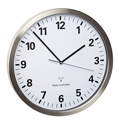 Image de TFA Dostmann 60.3523.02 radiopiloté(e) Horloge Murale 30.5 cm x 4.3 Acier Inoxydable mécanisme dhorloge Silencieux, Fonction déconomie dénergie, Blanc