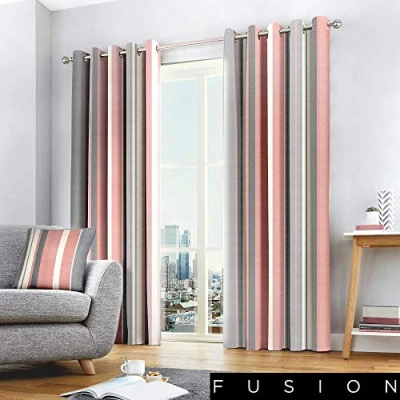 Image de Fusion Whitworth Stripe Paire de Rideaux à œillets 100 % Coton Rose 168 x 137 cm (l H)