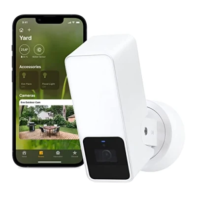 Image de Eve Outdoor Cam (White Edition) caméra sécurisée avec projecteur, confidentialité (HomeKit Secure Video), Vision Nocturne, Wi FI (2,4 GHz), détecteur de mouvements, Communication bidirectionnelle