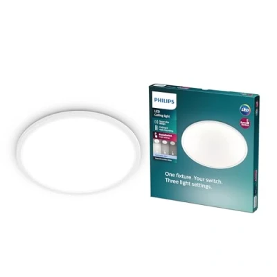 Image de PHILIPS Plafonnier rond à panneau LED SceneSwitch intensité variable, 3 ambiances différentes, blanc froid 18W. pour l&#039;éclairage intérieur, le salon et la chambre,