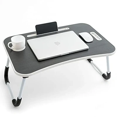 Image de Tatkraft Casper Grande Table d’Ordinateur Portable Pliable pour les Genoux avec Emplacement Tablette Téléphone et Gobelets