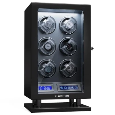 Image de KLARSTEIN Remontoir de Montre pour 6 Montres automatiques, Porte en Acrylique, LED Bleues, 5 réglages TPJ, Automatique