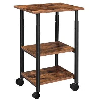 Image de HOOBRO Support d&#039;Imprimante, Chariot Mobile à 3 Niveaux, Étagère roulettes, 48 x 40 76 cm, Facile Installer, Style Industriel, Stable, pour Bureau, École, Marron Rustique et Noir EBF03PS01