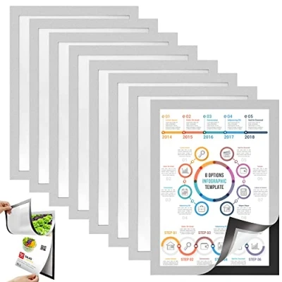 Image de BUENTYA 8 PCS Cadre d&#039;Affichage Magnétique A4 en PVC d&#039;Information Autocollant Pochette Adhésive de Fermeture pour Affiches Publicitaires, POS, Enseignes, Photo,Documents(Argent)