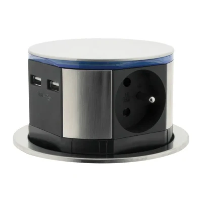 Image de Bloc multiprise encastrable 3 prises 16A 2P+T et 2USB silver Otio