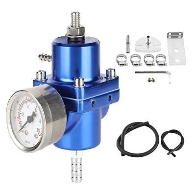 Image de Deror régulateur de pression carburant, carburant universel FPR en alliage d&#039;aluminium avec tuyau jauge 0 140psi réglable(bleu)