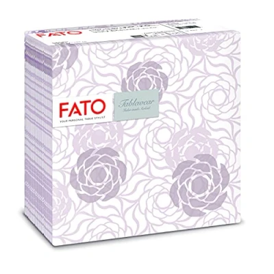 Image de Fato, serviettes en papier, airlaid, effet textile, paquet de 50 serviettes, format 40x40 pliées 4, couleur Fleuri Polvere