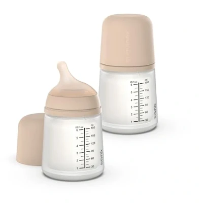 Image de Suavinex, Pack 2 Biberons Anti Colique Zero Zero, Tétine à Débit Adaptable (A) en Silicone, Bébés +0 Mois et Nouveau nés, Spécifique Allaitement Maternel, Lait Maternel Poudre, 180 ml, Light