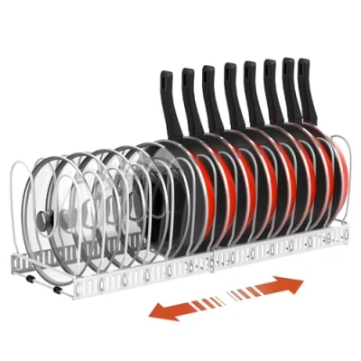 Image de Housolution Rangement Poele et Casserole, Range Couvercle avec 14 Compartiments Réglables, Porte Casseroles Casserole pour Cuisine, Blanc