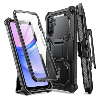 Image de i Blason Coque pour Samsung Galaxy A15 Intégrale avec Protecteur d&#039;Ecran Intégré [Pare Chocs Antidérapant] Protection Robuste Antichoc Support Béquille &amp; Etui Ceinture, Noir