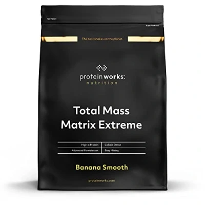Image de THE PROTEIN WORKS Total Mass Matrix Extreme Protéine en Poudre Banane Onctueuse Gain de Masse Poids Hypercalorique Avec Glutamine, Créatine et Vitamines 1.325kg