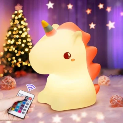 Image de Veilleuse pour enfant 16 couleurs Intensité variable Rechargeable par USB Cadeau fille Décoration Kawaii Licorne Lampe de nuit chambre d&#039;enfant