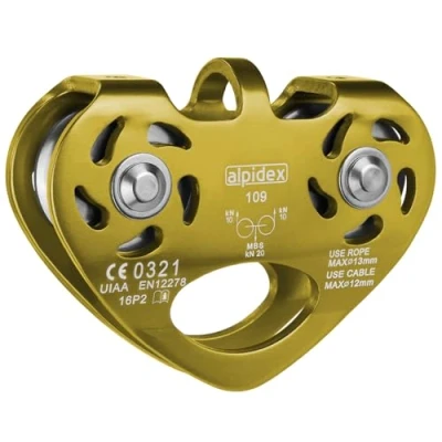 Image de ALPIDEX poulie tyrolienne Double pour des Cordes Textiles d&#039;Un diamètre de 13 mm et en Acier 12 mm, Couleur:Or