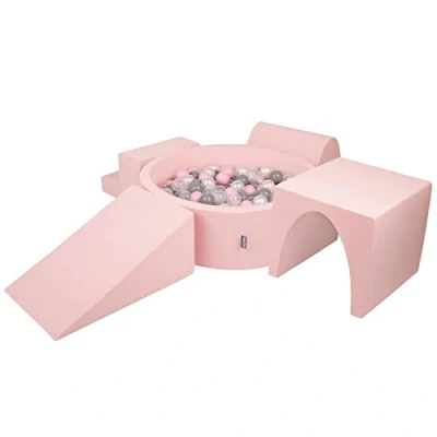 Image de KiddyMoon Aire De Jeux en Mousse avec Rond Piscine À Balles (200 Balles) Fosses Boules pour Enfants Jouets Parcours Obstacles, Fabriqué UE, Rose:Perle/Gris/Transparent/Rose Poudré