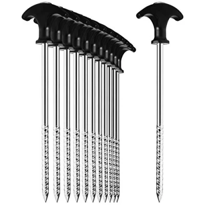 Image de com four® 12x piquets de Tente en Acier Sol Robustes avec Filetage pour Le Camping et l&#039;extérieur idéal Les sols normaux durs Une poignée T