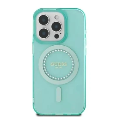 Image de Étui Guess pour iPhone 16 Pro Max 6.9 vert étui rigide IML Rhinestones MagSafe Neuf