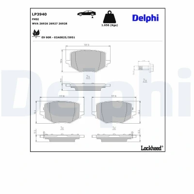 Image de DELPHI LP3940 Jeu de plaquettes frein avec indicateur d&#039;usure tôle anti bruit sans accessoires