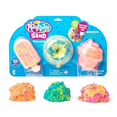 Image de Learning Resources Friandises en sable Playfoam , de haute qualité à écraser, malaxer, mouler pour créer, rose, bleu et jaune, ne sèche jamais, lot 3, partir 3 ans