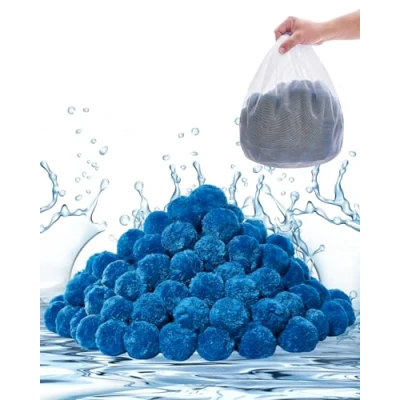 Image de VEVOR Boules Filtrantes pour Piscine Filtre à Sable, 0,71 kg, de Remplacement Sable Piscine, Fibre Polyester Réutilisable avec Sac Lavage, Systèmes Filtration Bleu
