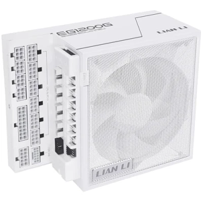 Image de Lian Li Edge Gold 1200 Bloc d&#039;alimentation pour PC Blanc W ATX PCIe 5.1, 3.1 PSU 80 Plus Kit de câbles modulaire sans fil 12 VHPWR NVIDIA RTX, ventilateur silencieux, hub USB &amp;