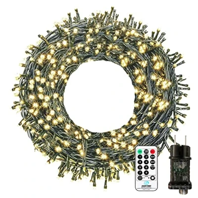 Image de Guirlande Lumineuse Extérieur, 10M 100 LED Sapin de Noël 8 Modes avec Minuterie et Mémoire, IP65 Étanche pour Extérieur Intérieur Chambre Balcon Jardin Mariage, Blanc Chaud