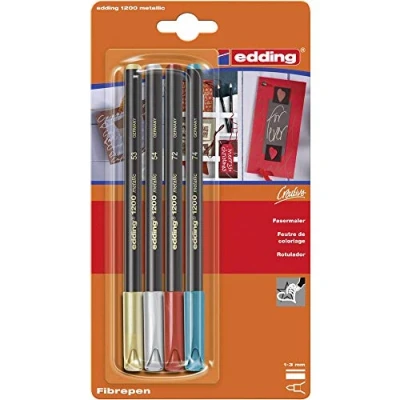 Image de edding 1200 feutre de coloriage métallique multicolor 4 stylos pointe ronde 1 3 mm pour colorier, écrire, dessiner avec effets métalliques brillants livres d&#039;or, cartes vœux, albums