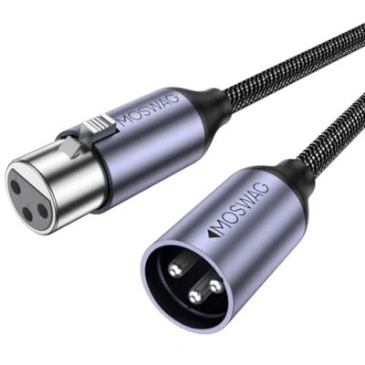 Image de MOSWAG Câble XLR, Microphone Mâle vers Femelle, de XLR 3 Broches équilibré Compatible avec Mixeur Microphone, Studio d&#039;enregistrement, Behringer (2M)